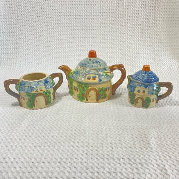 Vintage Cottage Tea Set W/ Tea Pot Creamer Sugar Bowl Loose Leaf Tea Japan Made - Picture 2 of 11